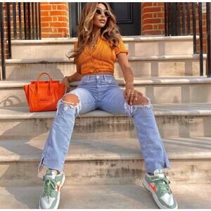 ZARA SLIM FIT HIGH RISE JEANS LIGHT BLUE